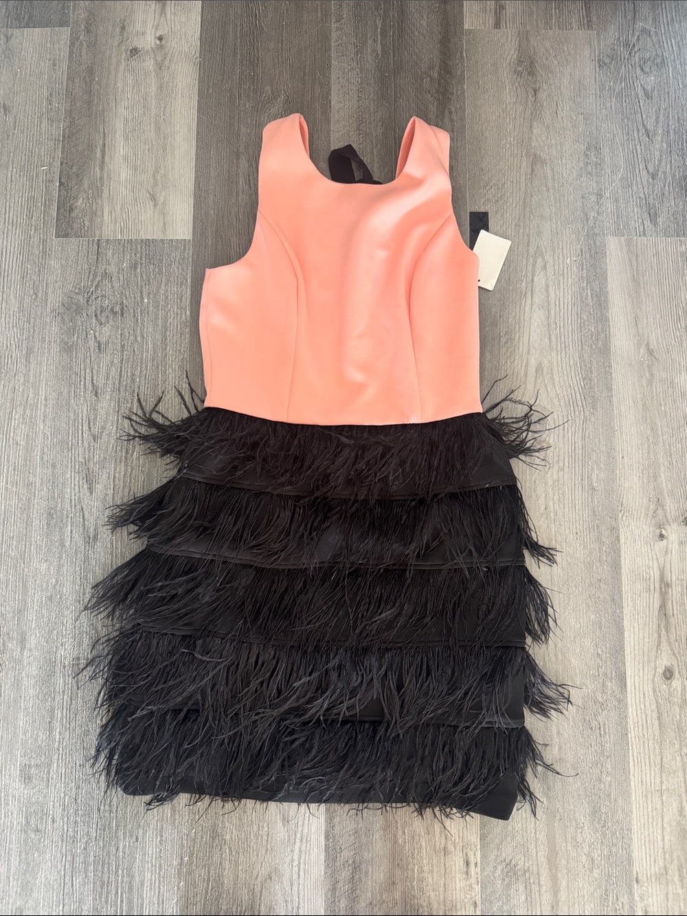 Maia Special Occasion Dress - NWT Size 6 Scuba Bodice Black Feather Tier Dress